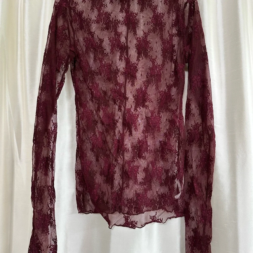 FREE PEOPLE sheer shirt in burgundy.  Medium - Picture 2 of 10